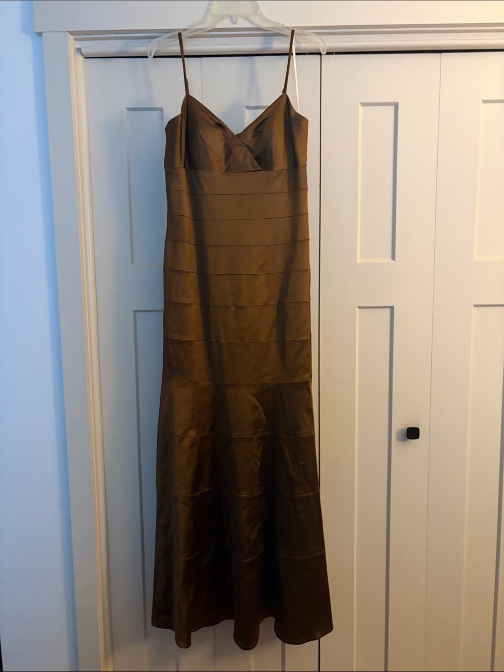 Satin Brown Maxi Slip Dress with Spaghetti Straps